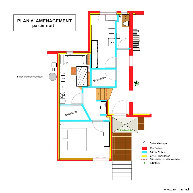 Plan d'aménagement_Partie nuit_Peupliers. Plan de 0 pièce et 0 m2