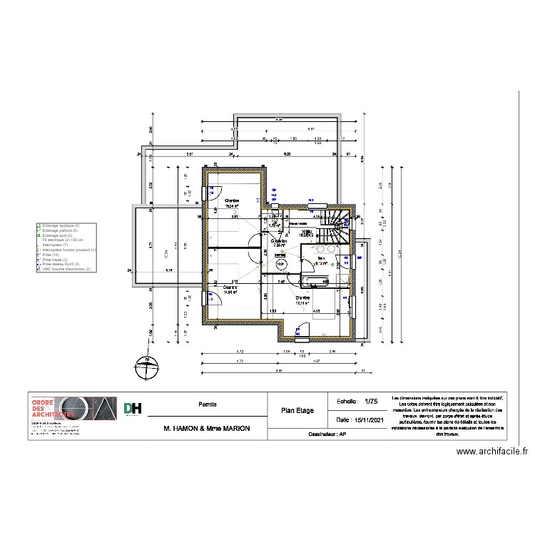Plan électrique R+1 Hamon Marion. Plan de 0 pièce et 0 m2