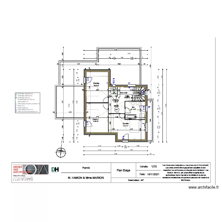 Plan &eacute;lectrique R+1 Hamon Marion. Plan de 