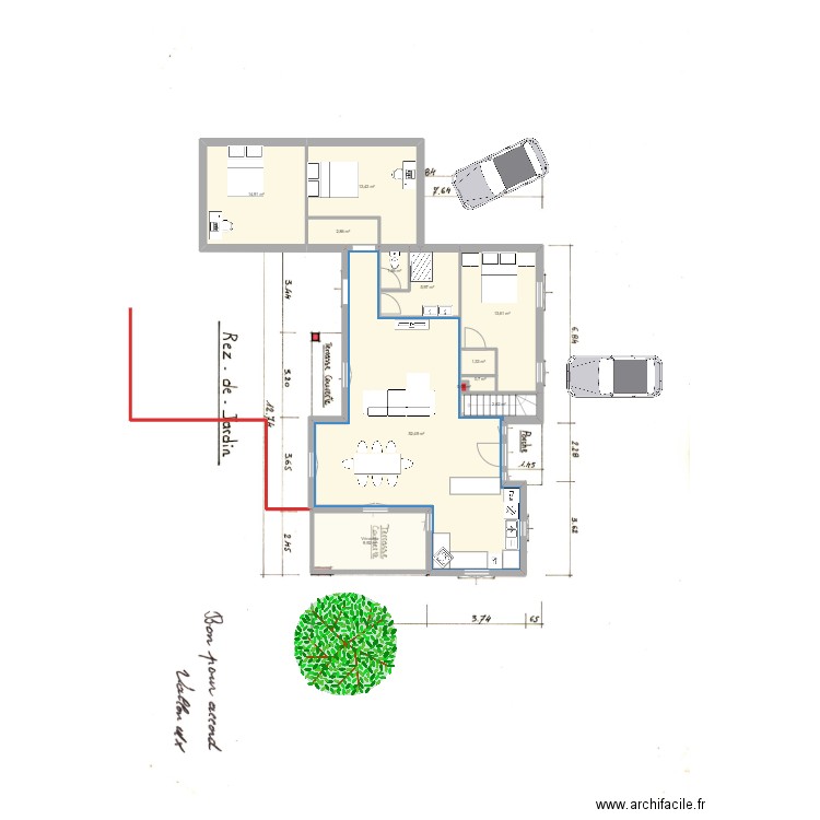 plan maison avec extension V5 bis avant/après extension. Plan de 14 pièces et 167 m2