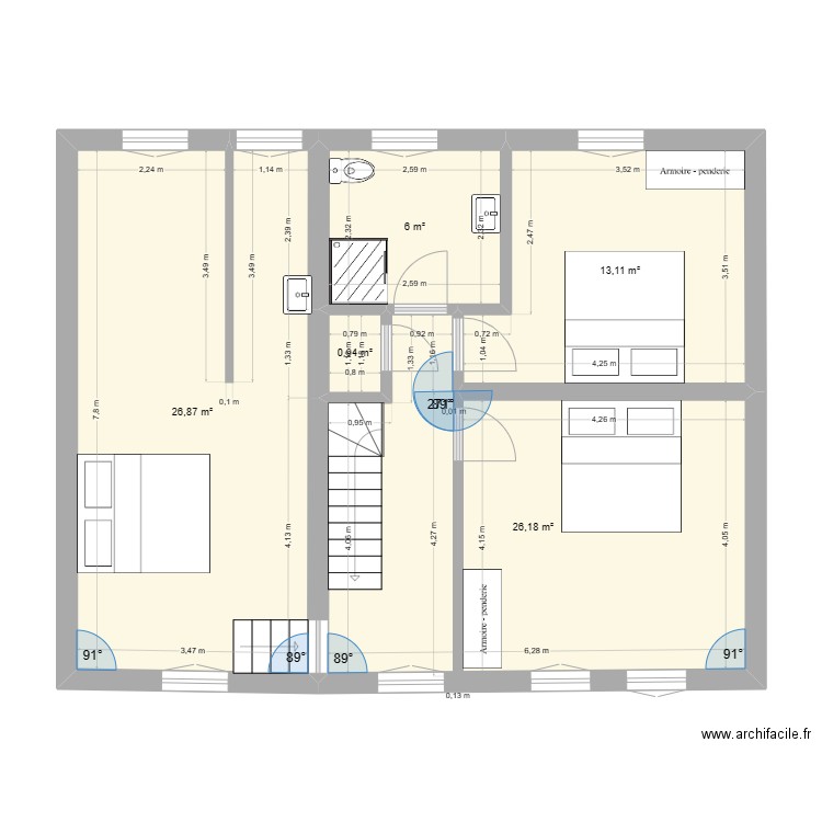 Combattants CSE198 Etage 1. Plan de 5 pièces et 73 m2