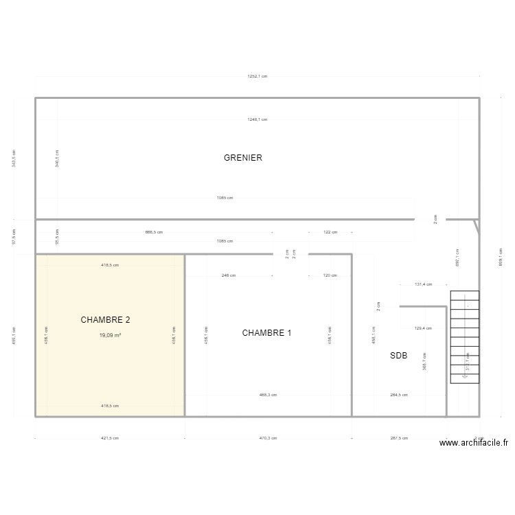 CHA ET THO ETAGE CAMBRON 22062022. Plan de 1 pièce et 19 m2