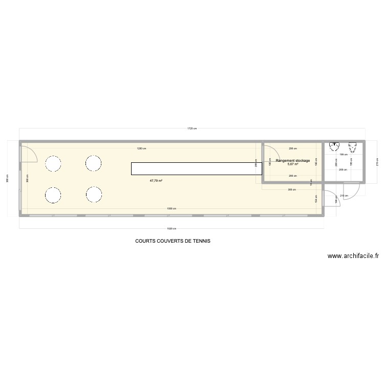 tch. Plan de 2 pièces et 53 m2