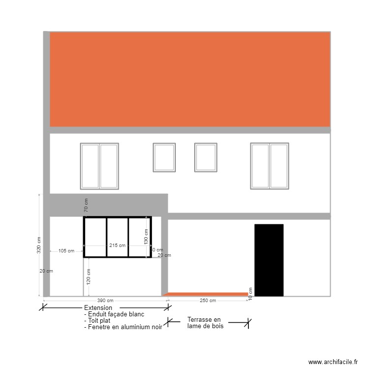 FACADE NO PROJETEE AU NIVEAU EXTENSION ULTIME. Plan de 0 pièce et 0 m2