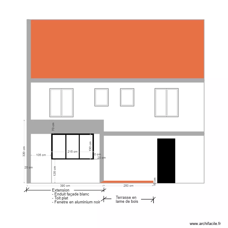 FACADE NO PROJETEE AU NIVEAU EXTENSION ULTIME. Plan de 