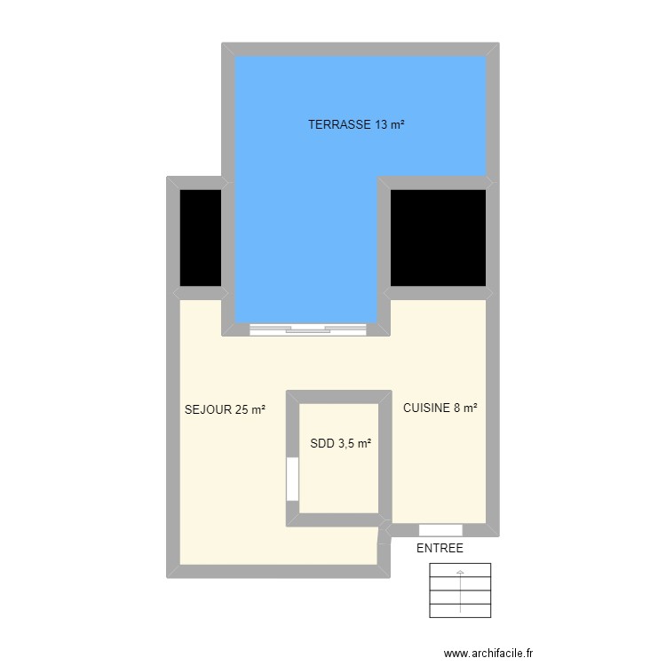 Studio Benne. Plan de 5 pièces et 55 m2