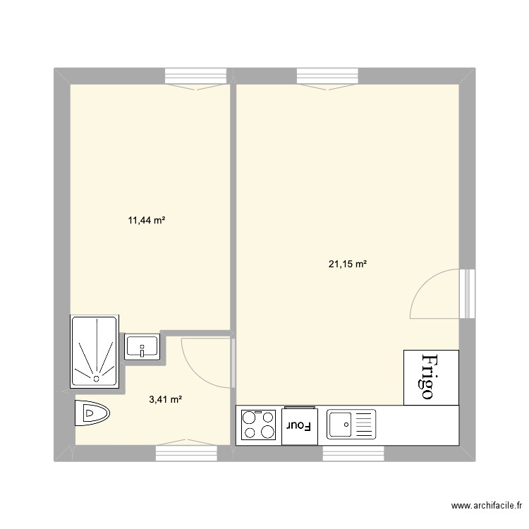 BROCARD. Plan de 3 pièces et 36 m2