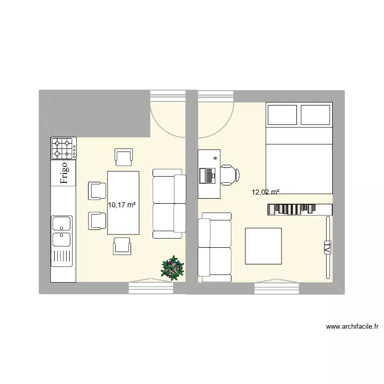 Appart Ferdi. Plan de 2  et 22 m²