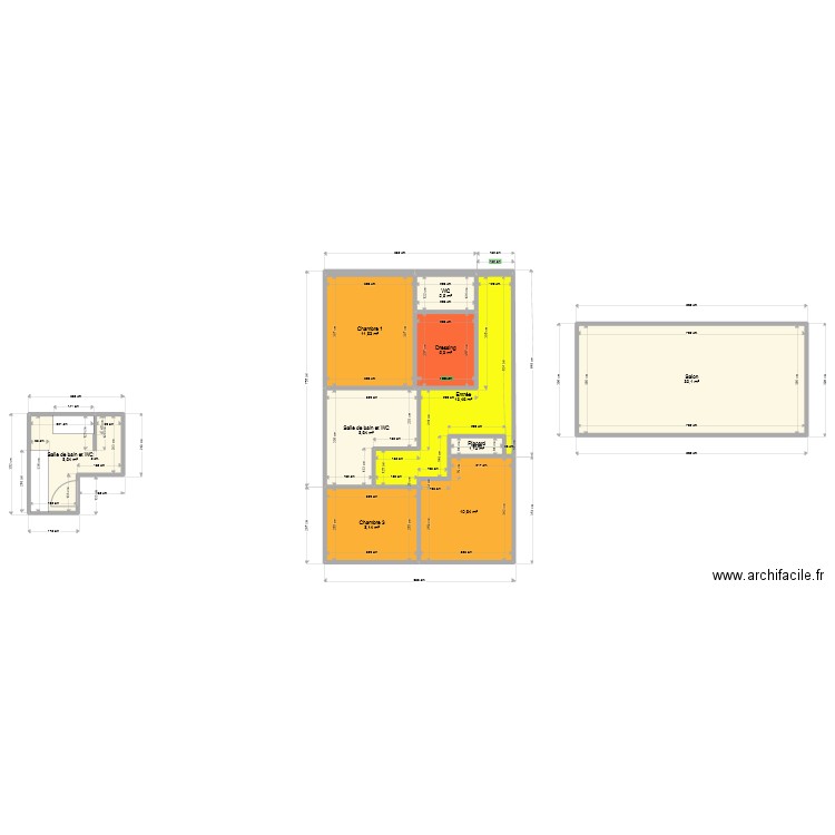 Surface . Plan de 10 pièces et 100 m2