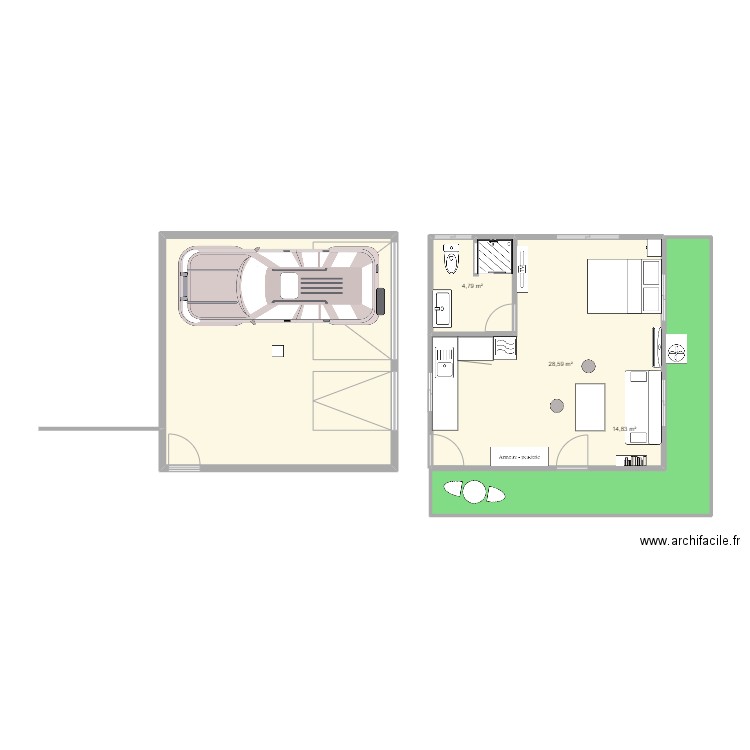 rdc garage. Plan de 4 pièces et 82 m2