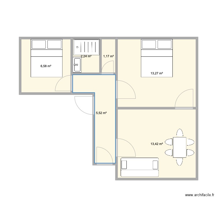 AIRBNB GOUJON. Plan de 6 pièces et 42 m2