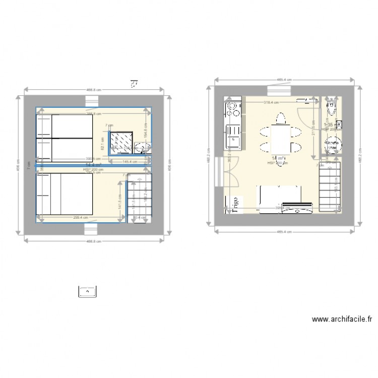 maison. Plan de 3 pièces et 30 m2