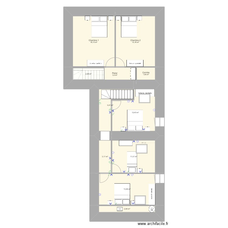 poizay. Plan de 18 pièces et 182 m2