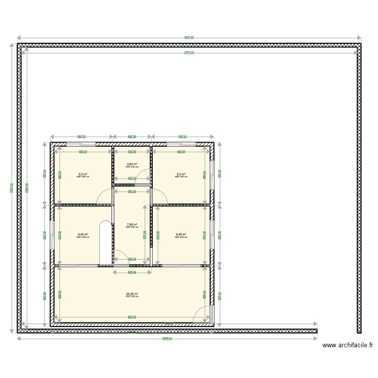 Plan2. Plan de 7 pièces et 74 m2