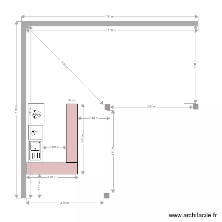 piscine pool bar en L 1807. Plan de 