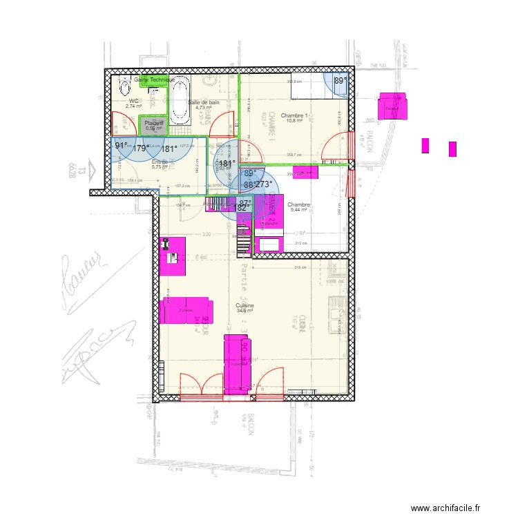 Appartement Victor Hugo. Plan de 9 pièces et 71 m2