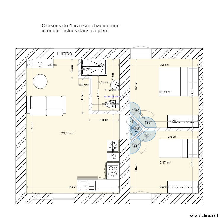 La gob 3. Plan de 5 pièces et 48 m2