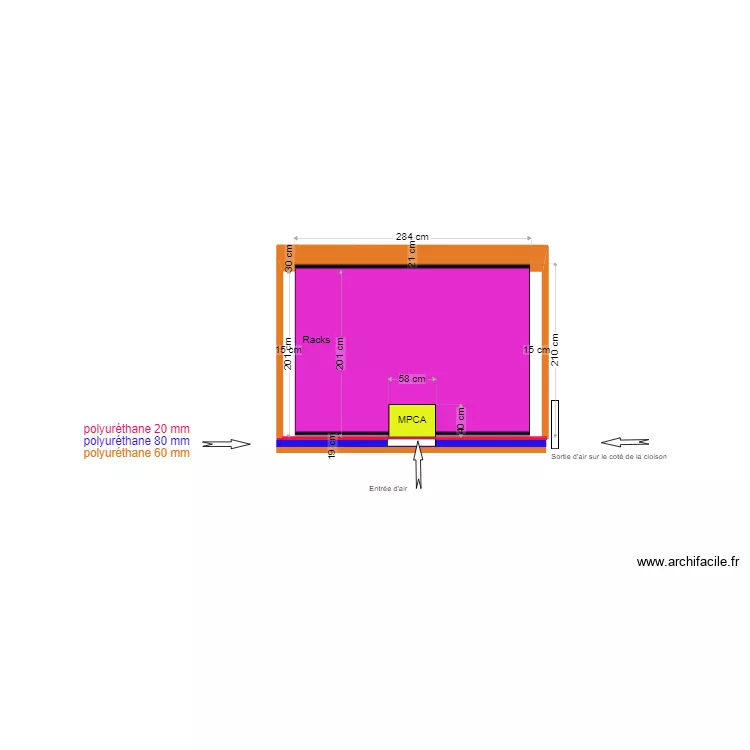 Plan projet cave &agrave; vin defvue de face. Plan de 