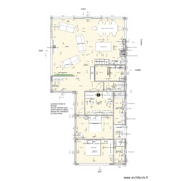 Plan L 135 m2 V2. Plan de 8 pièces et 132 m2