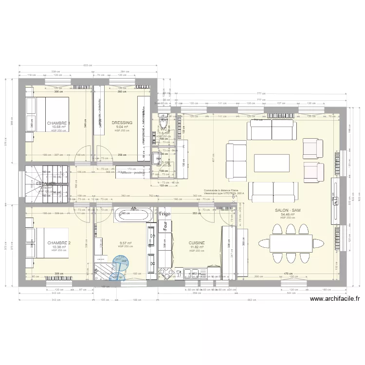 PLAN RDC LUISANT salle de bains modifi&eacute;e. Plan de 