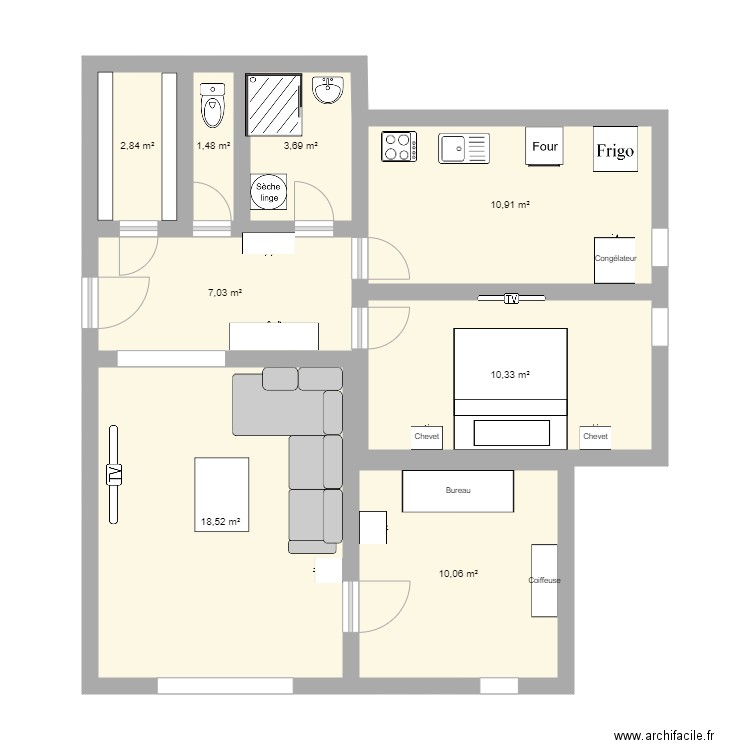 Appartement Grand quevilly. Plan de 8 pièces et 65 m2
