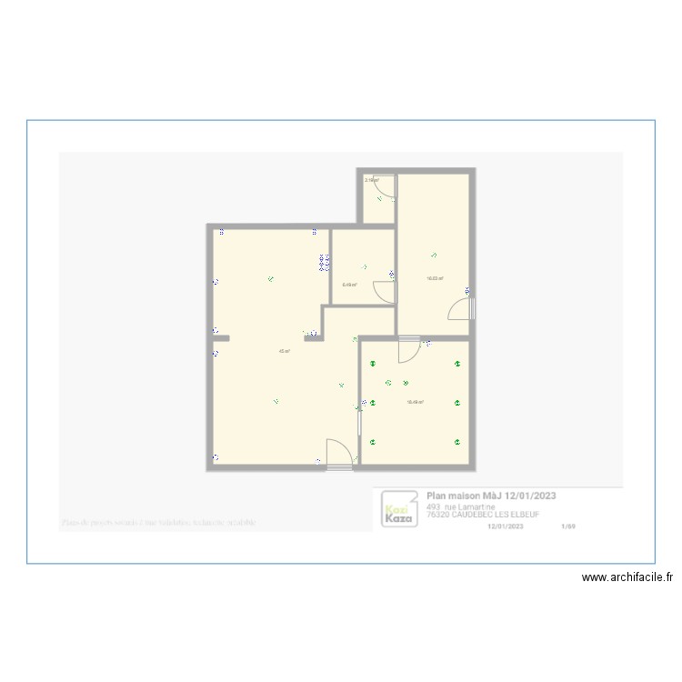 Plan ropiquet. Plan de 5 pièces et 88 m2