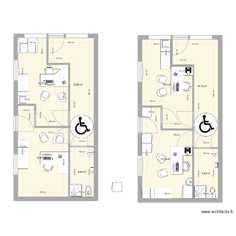 Local Médical modifié. Plan de 8 pièces et 94 m2