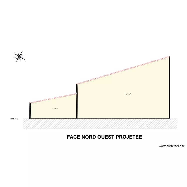 Face Nord ouest projetée. Plan de Face Nord ouest projetée. Plan de