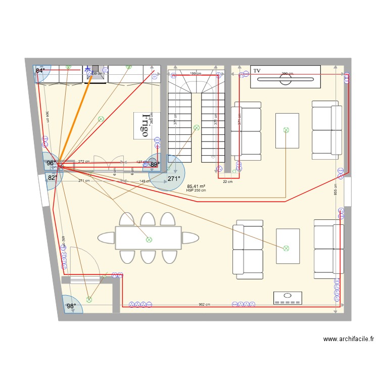 am2. Plan de 1 pièce et 85 m2