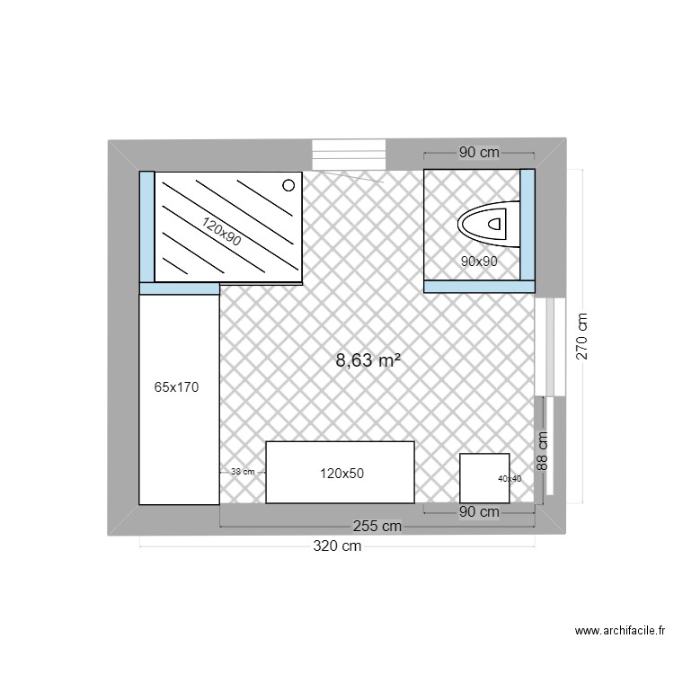 SDB1. Plan de 1 pièce et 9 m2