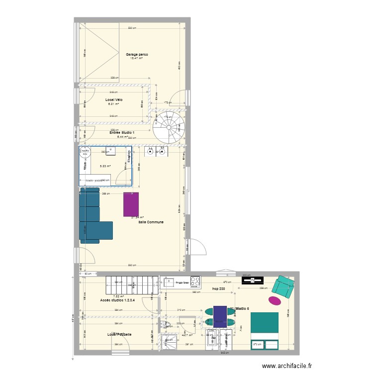 salle commune studio Z3 1401. Plan de 0 pièce et 0 m2