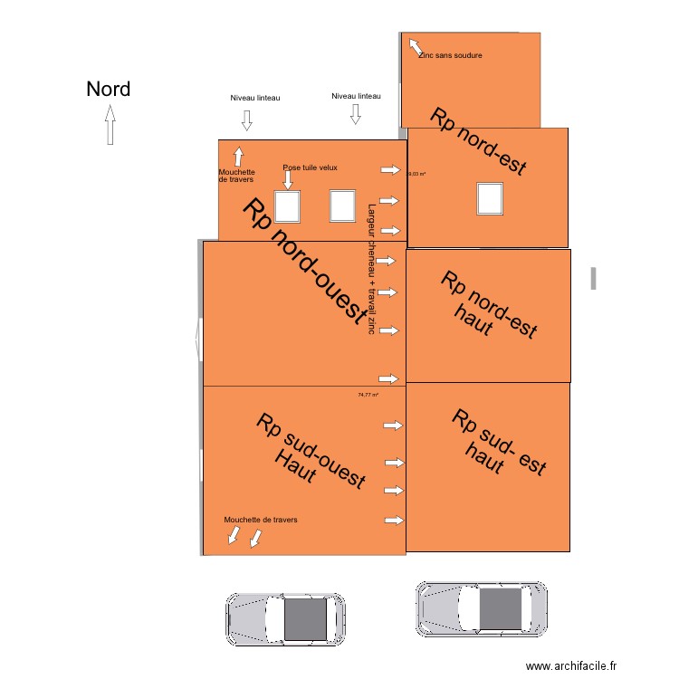 Marennes toit. Plan de 2 pièces et 114 m2