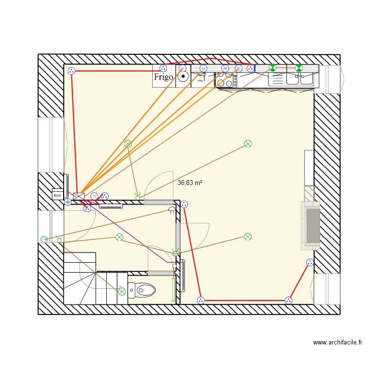 leran 1. Plan de 1 pièce et 37 m2