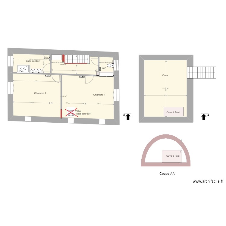 Bourron Etage presbytère 2 chambres version 2. Plan de 0 pièce et 0 m2