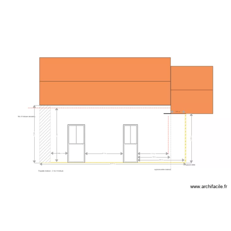 Facade maison vue patio 1. Plan de 