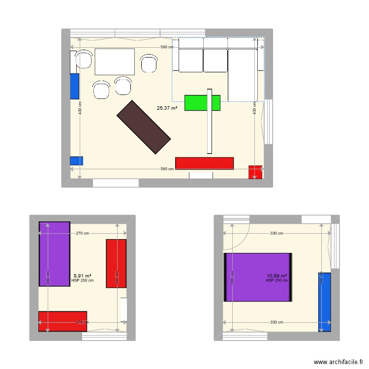 maison 2. Plan de 3 pièces et 45 m2
