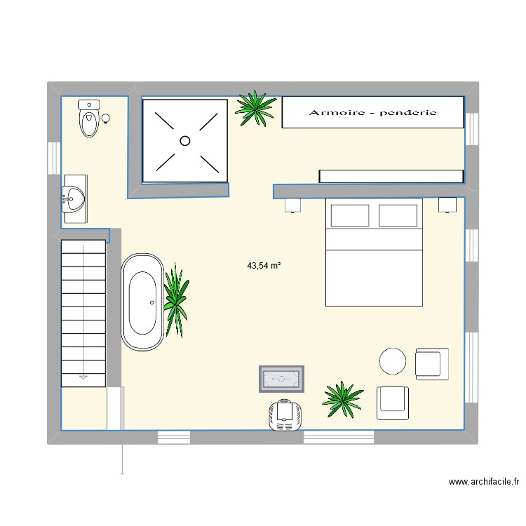 2e étage plus fenetre. Plan de 1 pièce et 44 m2