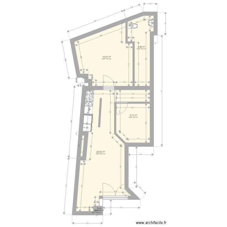 centre la louvière. Plan de 6 pièces et 54 m2