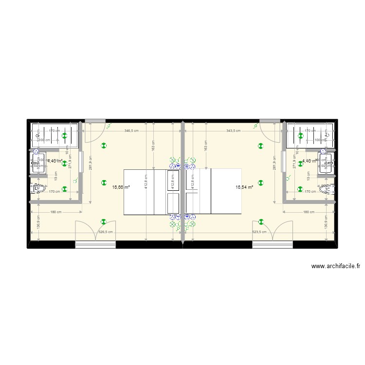 Hôtel Antibes - Points lumineux. Plan de 4 pièces et 42 m2