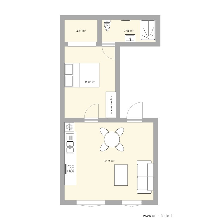 neuray 1er V5. Plan de 4 pièces et 41 m2