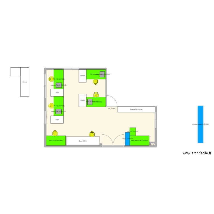 5S Contrôle V2. Plan de 2 pièces et 55 m2