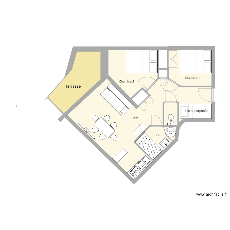 Valloire. Plan de 9 pièces et 45 m2