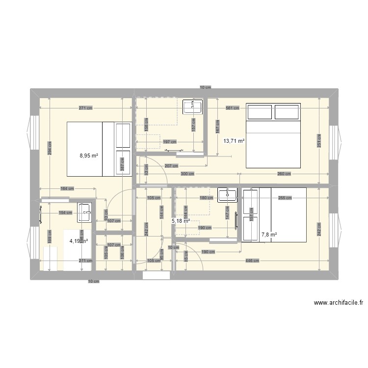 hotel 2 chambres. Plan de 5 pièces et 40 m2