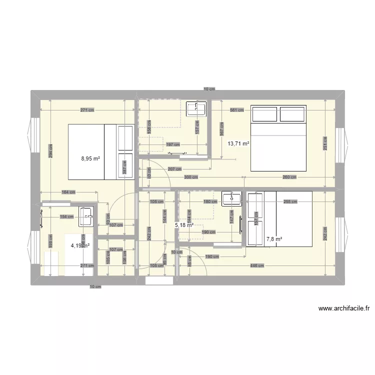 hotel 2 chambres. Plan de 
