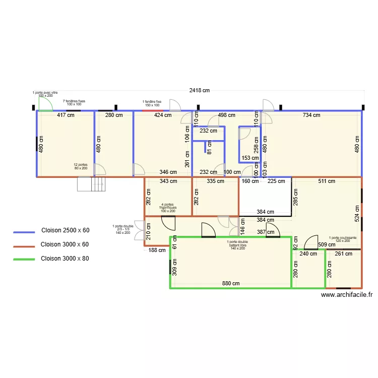 ouvertures cot&eacute;s d&eacute;finitifs. Plan de 