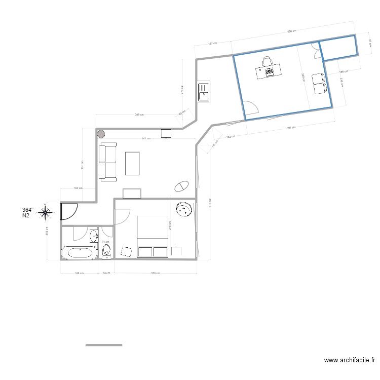 Hugo. Plan de 5 pièces et 48 m2