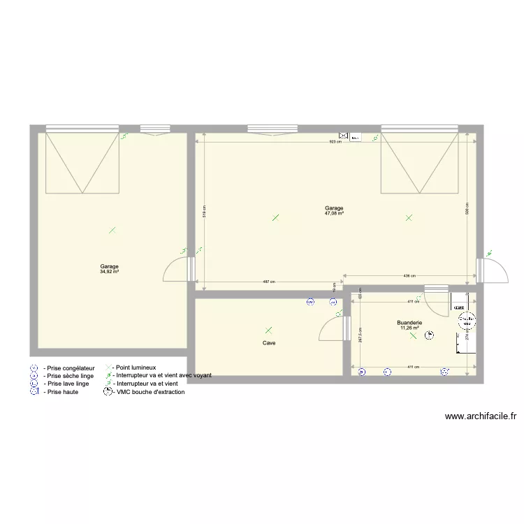 Garages Cave et Buanderie. Plan de 