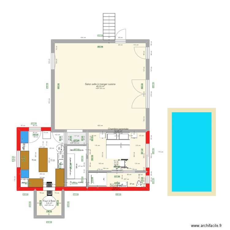 extension 2 maison Villerest. Plan de 5 pièces et 68 m2