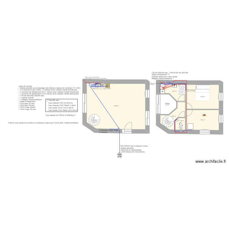 PLOMBERIE. Plan de 15 pièces et 119 m2