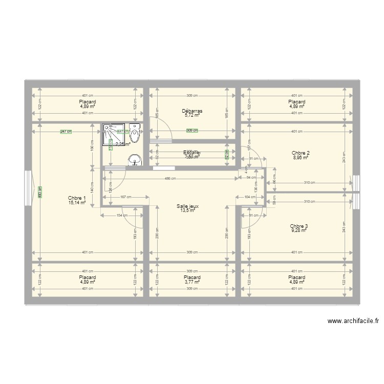 Maison Méré étage bis. Plan de 24 pièces et 240 m2